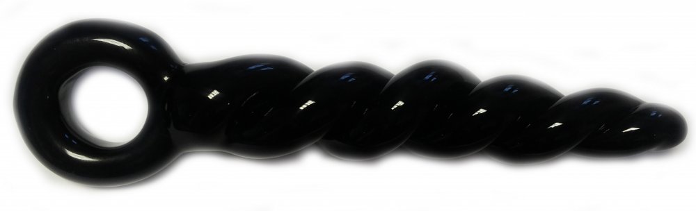 Анальная втулка винт стеклянная с кольцом черная 17 см