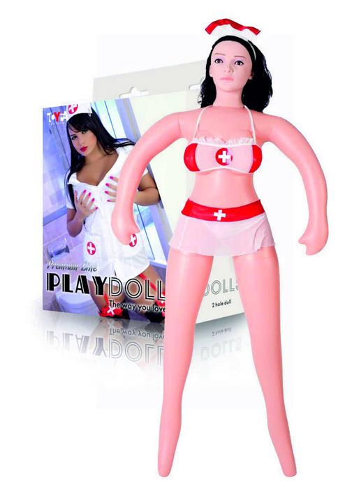 Кукла надувная с реалистичной головой в костюме медсестры