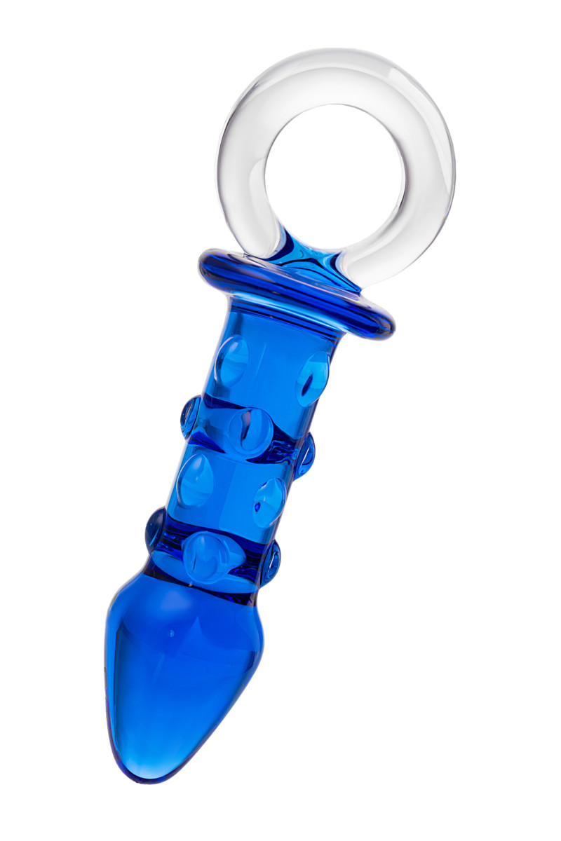 Анальная втулка с кольцом стеклянная синяя 16 см