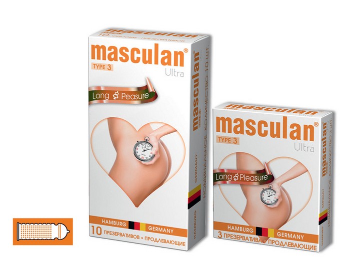 Презервативы Masculan Ultra 3 кольца и пупырышки с анестетиком Long Pleasure 10 шт